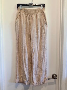 Briggs New York Cream & Tan Striped Wide-Leg Pants